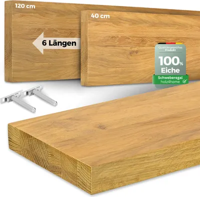 Produktbild von holz4home® Wandregal ohne Baumkante 120 cm Länge, Natur Geölt I Schweberegal mit Befestigung im modernen Stil