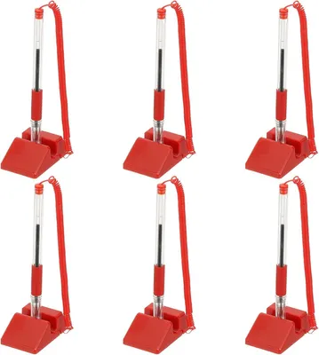 Productafbeelding van Veilige pen met zelfklevende ketting - Set van 6 - Receptietelpennen - Desktoppen - Zwarte inktvullingen voor bureau