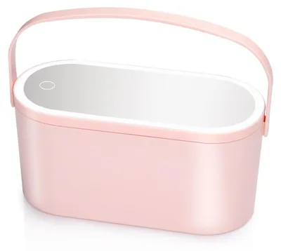 Obrázek produktu pro Touch Of Beauty Make Up Organiser with LED Mirror - Cestovní kosmetický kufřík - 24,1 x 10,4 x 11,7 cm - Nastavitelné LED osvětlení - Včetně USB nabíjecího kabelu - Plast - Růžový