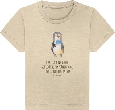 Produktbild von Mr. & Mrs. Panda Organic Baby Shirt Pinguin Lolli 12. - 18. Monat - Natural Raw - Geschenk, Süßigkeiten, Unvernünftig, , Spruch, T-Shirt, Baumwollshirt, Baumwolle