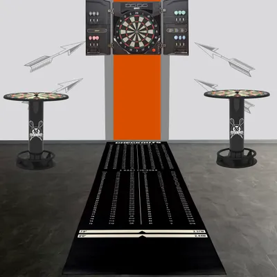 Produktbild von Schwarze Dartmatte mit weiß grauen Abwurflinien Größe - 80 x 285 cm