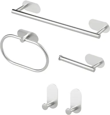 Image de Ensemble d'accessoires de salle de bain à fixation murale - Porte-rouleau de papier toilette et crochet à serviette adhésifs - Acier inoxydable