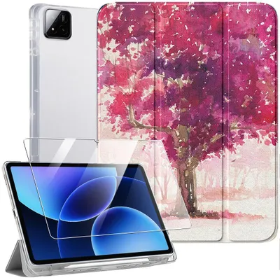 Image de Coque + Verre Trempé pour Xiaomi Pad 8 / 8 Pro, Housse Antichoc avec Porte-Stylet - Motif Arbre