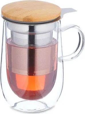 Image de Verre à thé avec passoire à thé et couvercle en bambou