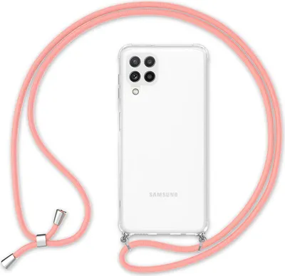 Produktbild von NALIA Handyhülle mit Kette für Samsung Galaxy A22, Transparente Schutzhülle & Handy-Schnur, Robust Vergilbungsfrei Klar Pink
