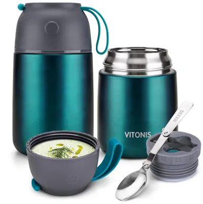 Isolierbox für Essen 500+700 ml, Edelstahl, mit Löffeln, grün