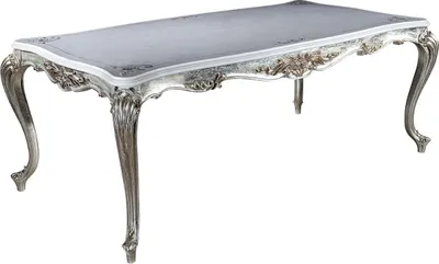 Produktbild von Casa Padrino Luxus Barock Esstisch Weiß / Silber / Gold 207 x 112 x H. 82 cm - Massivholz Esszimmertisch - Edle Barock Esszimmer Möbel