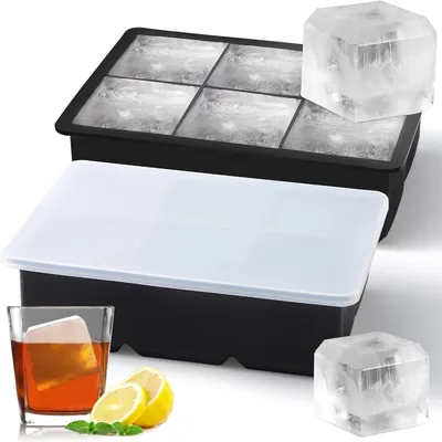 Produktbild von XXL Eiswürfelform Silikon mit Deckel, 2er-Pack, 6 Eiswürfel pro Form