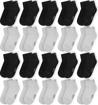 Produktbild von OCERA 20 Paar Kinder Kurzschaft Socken für Mädchen und Jungen - Schwarz-Weiß-Mix 35/38