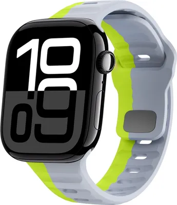 Produktbild von Für Apple Watch Series 11 10 42mm / 9 8 7 41 / 6 SE 5 4 40mm Silikon Wellenstruktur Armband Grau / Grün
