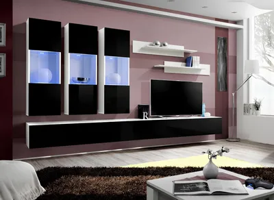Produktbild von Wohnzimmer Modern Wohnwand Designer Holzmöbel TV Ständer Luxus Hänge Vitrine