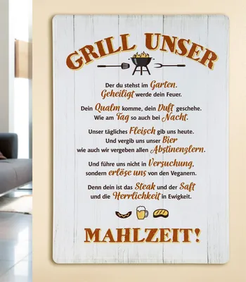 Produktbild von GILDE Schild, rechteckig, "GRILL UNSER", Spruch, Metall, creme, , B. 30 cm, H. 42 cm 67102