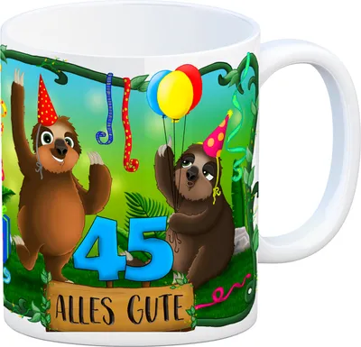 Produktbild von Faultier Kaffeebecher zum 45.Geburtstag Tasse Kaffeetasse Becher mug Teetasse