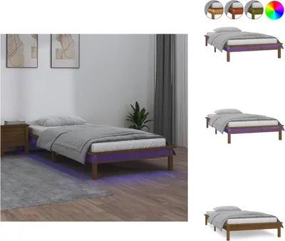 Produktbild von vidaXL Massivholzbett mit LEDs Honigbraun 75x190 cm - Betten & Bettgestelle