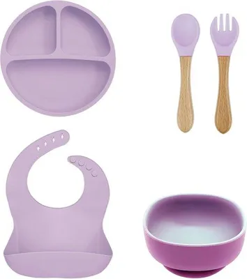 Image de Ensembles de sets de table en silicone pour bébé, 5 pièces, antidérapants, sûrs, durables et pratiques, couleur assortie