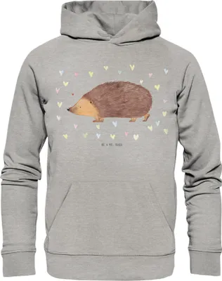 Produktbild von Mr. & Mrs. Panda Sweathoodie Igel Herzen Größe XS - Heather Grey - Geschenk, Pullover, Herz, Kapuzensweatshirt, Kuss, Leben, Liebe, Pulli, Lustige Sprüche, Hoodie