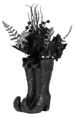 Produktbild von Hexenstiefel dekoriert mit Gothic Glitter Kunstblumen 55cm