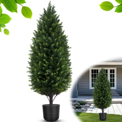 Image de Cyprès artificiel, grand cèdre, arbre artificiel d'extérieur, cèdre en pot, arbre à livres, plantes artificielles avec protection UV pour le salon, la chambre et le bureau (1 pièce)