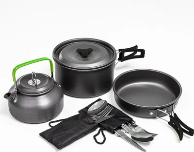 Produktbild von Camping Kochgeschirr für Outdoor Kochausrüstung Geeignet für 2 Personen Schwarz
