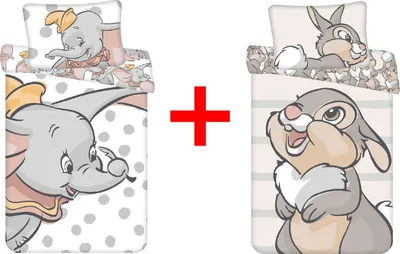 Produktbild von Disney Dumbo und Bambi Babybettwäsche, Kinderbettwäsche, Bettdecke 100 x 135 cm + Kopfkissen 40 x 60 cm, 100% Baumwolle, 2er Geschenk-Set