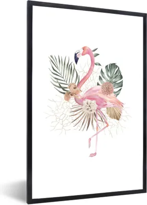 Produktbild von MuchoWow® MuchoWow® Gerahmtes Poster Pflanzen - Flamingo - Blumen 40x60 cm - Poster mit zchwarzem Bilderrahmen - Papierdruck - Wandbilder