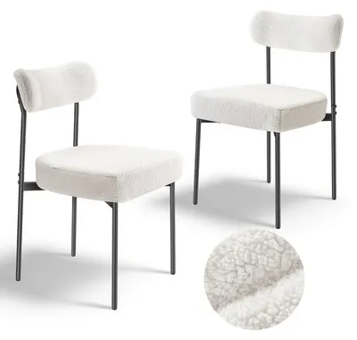 Imagen del producto de Juego de 2 sillas de comedor con diseño "bouclé", sillas de acento estilo modernista de mediados de siglo, tapizadas, ideales para mesas de comedor, sillas blancas para la cocina que ahorran espacio, con respaldo curvo y patas de metal