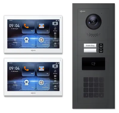 Produktbild von Goliath IP-Video-Türsprechanlage GL-IPH250M für 2 Familien – Zahlencode, RFID : 10 Zoll Weiß : Anthrazit : Unterputzdose Monitor Farbe: 10 Zoll Weiß Montage: Unterputzdose Türklingel Farbe: Anthrazit