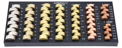 Zdjęcie produktu dla Sortownik monet - Organizer na monety euro - 8 przegródek - 31 x 15 x 2 cm - Czarny