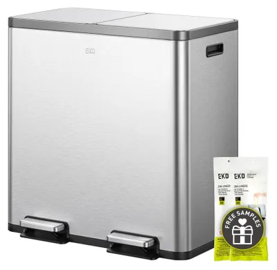 Image de Deux poubelles de 40 litres pour la cuisine, avec couvercles à fermeture douce et système de tri des déchets