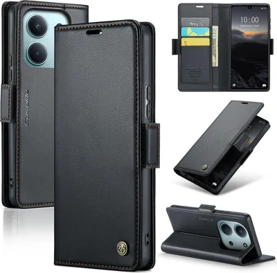 Image de Housse en cuir pour Xiaomi Redmi 15C 5G/4G Portefeuille Porte-carte Housse de protection avec fonction support Noir