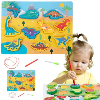 Obrázek produktu pro Leantoys – dřevěné magnetické puzzle „String Interlaced“ s motivem dinosaurů