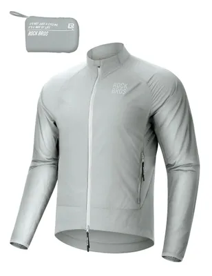 Immagine prodotto di Giacca da ciclismo ROCKBROS Leggera giacca da ciclismo antivento Traspirante Asciugatura rapida Con tasche Giacca da corsa per ciclismo MTB Outdoor Grigio-bianco Taglia UE M