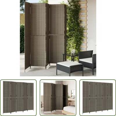 Zdjęcie produktu dla The Living Store Paravent 5-tlg. Grau Poly Rattan
