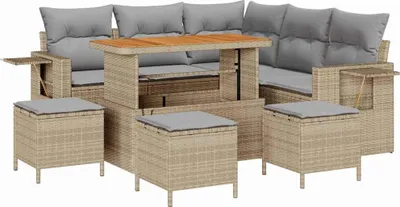 Produktbild von vidaXL Gartensofa-set 9 stk. Beige Poly-Rattan