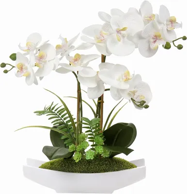 Produktbild von Kunstblume Orchidee Künstlich Phalenopsis Blumen im Kunststofftopf
