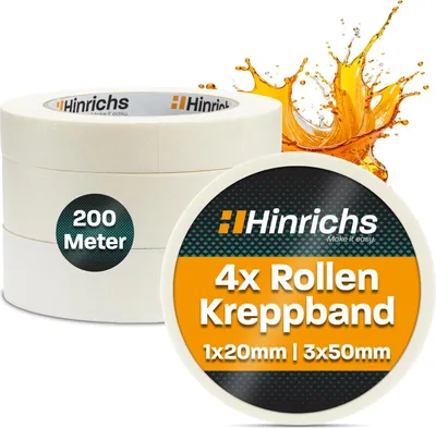 Produktbild von Hinrichs 4 x Kreppband - 3 Rollen 50 m x 30 mm + 1 Rolle 50 m x 20 mm