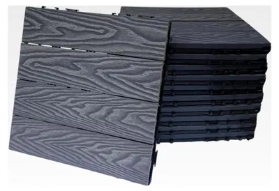 Produktbild von WPC-Bodenfliesen für den Außenbereich, Stecksystem, für Terrasse, Balkon, Garten, Pool, Holzoptik, rutschfest, PVC-Unterseite (3D-grau, 11 Stück)