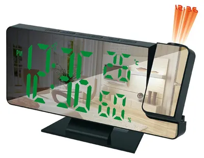 Produktbild von Projektionswecker fürs Schlafzimmer, große Digitaluhr mit 180°-Projektor, 12/24-Stunden-Anzeige, USB-Ladeanschluss, Temperatur- und Luftfeuchtigkeitsanzeige, Schlummerfunktion, Nachttischwecker für Tiefschläfer, grün