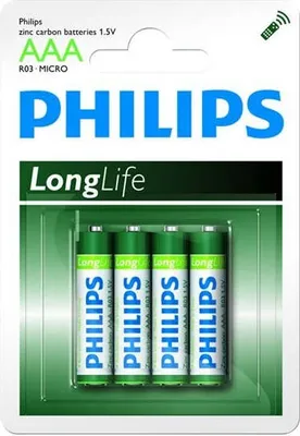 Produktbild von Philips LongLife Akku R03L4B/10, Einwegbatterie, Zink-Karbon, 1,5 V, 10,5 mm, 10,5 mm, 44,5 mm