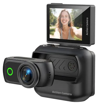 Image de Caméra d'action ZELURXX 360° avec Wi-Fi, zoom 16x, écran orientable, support magnétique pour la poitrine, pour les activités de plein air, le vélo, les vlogs, cadeau, noir