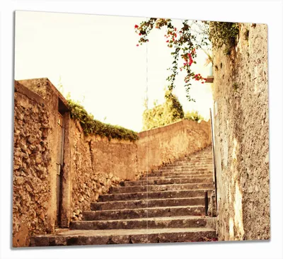 Produktbild von Wallario Herdabdeckplatte aus Glas, Größe 60 x 52 cm 2-teilig, Motiv Steinerne Treppe in Italien