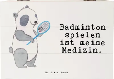 Produktbild von Mr. & Mrs. Panda Box Panda Badminton  22 x 15 cm - Weiß - Geschenk, Kiste mit Deckel, Truhe, fotobox, spielen, Geschenkbox