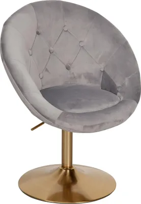 Produktbild von Loungesessel Samt Grau Gold Design Drehstuhl mit Rückenlehne