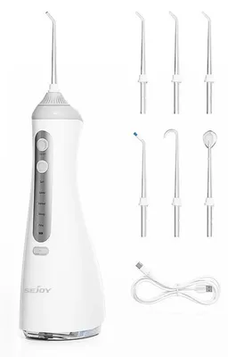 Produktbild von Munddusche - Wasserflosser - Kabellos - 230 ml Tank - 5 Modi - 8 Düsen - 1000 mAh Akku - Weiß