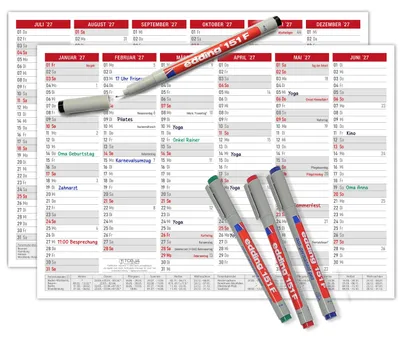 Produktbild von Tafelkalender 2027 abwischbar A4 Rot - Wandkalender mit Ferien, Feiertagen & KW inkl. 4 Stifte
