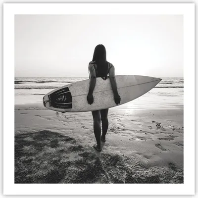 Produktbild von Poster - Poster ohne Rahmen - Frau Strand Surfen - 60x60 cm - Wand Bild - Wanddeko - Wandbilder - Kunstposter - Wandposter - Bilder - Kunstdruck - Wanddekoration - Wandbild - P2XAC60x60-5036