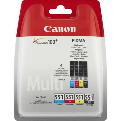 Image de Canon CLI-551 C/M/Y/BK Cartouche d'impression 4 pcs. Rendement standard original Noir, Cyan, Jaune, Magenta