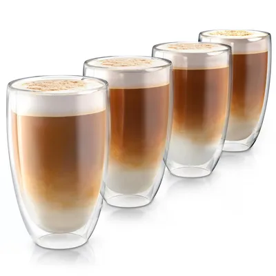 Obrázok produktu pre Arendo dvojstenné poháre, termo poháre, sada 4, tepelne odolné poháre na latte macchiato a poháre na kávu, čajové poháre, espresso, cappuccino, 350 ml