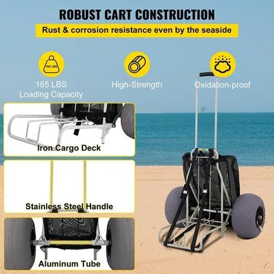 Produktbild von Famanu Strandtrolley - Faltbar mit aufblasbaren Rädern - 75 kg Tragkraft