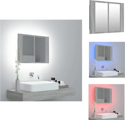 Produktbild von vidaXL LED-Spiegelschrank Grau Sonoma 60x12x45 cm Holzwerkstoff -  Badezimmerwaschtische